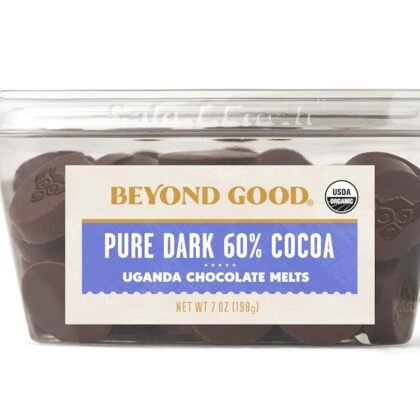 Beyond Good Chocolate | 60% Pure Dark Chocolate Melts, 7oz Pack | USDA Organic, Direct Trade, Vegan, Kosher, Non-GMO | Single Origin Uganda Chocolate Perfect for Snacking or Baking