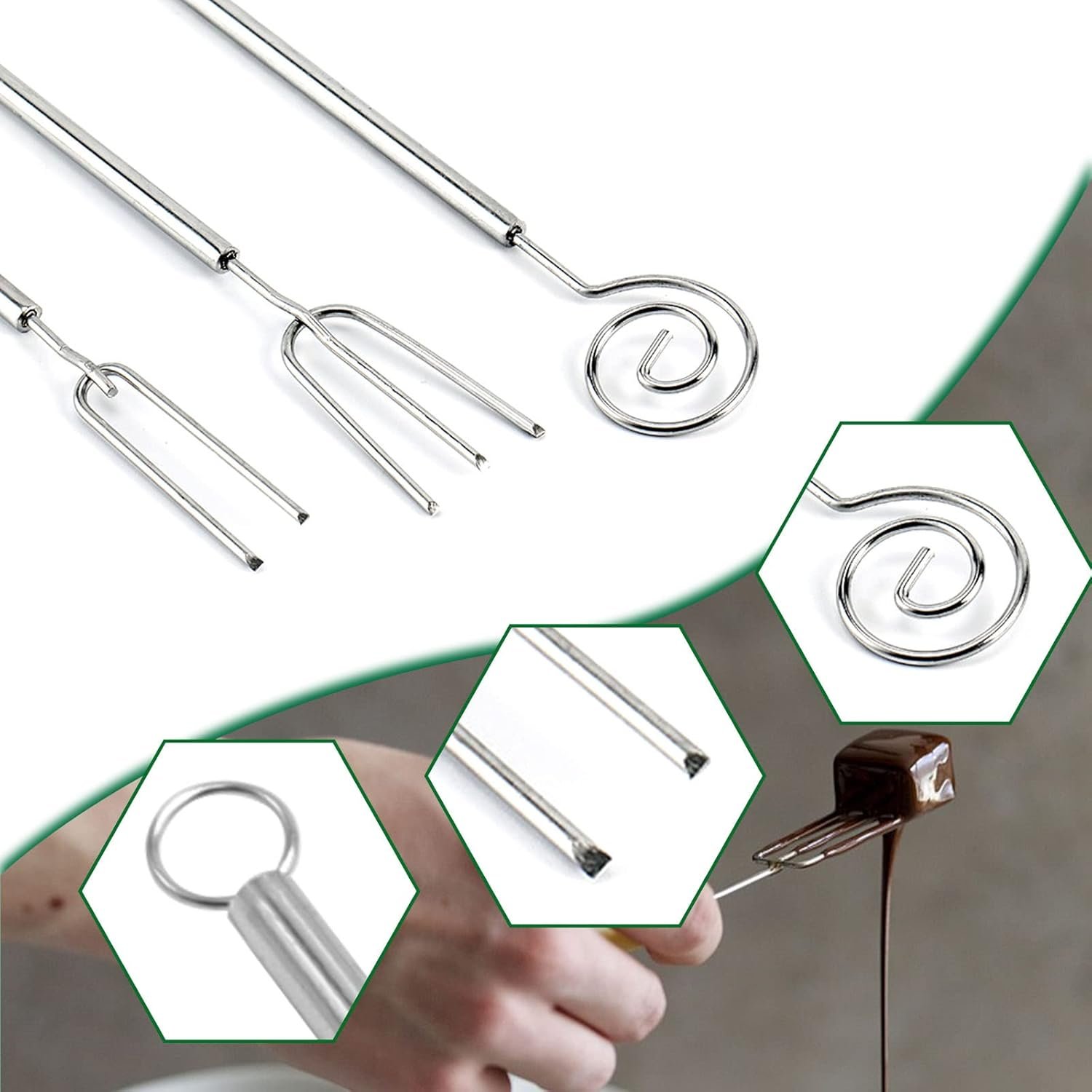 4 Pcs Candy Dipping Tools Kit, Chocolate Dipping Kit for Handmade Chocolates Handmade tools for Dessert (3-head Fork, 2-head Fork, Circle Fork, Skimmer) - Image 4