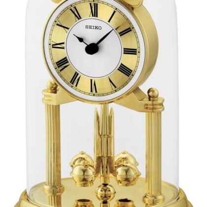 Seiko 9" Anniversary Mantel Clock with Glass Dome & Rotating Pendulum