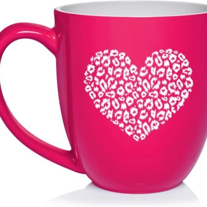 Daylor Leopard Print Love Heart Ceramic Coffee Mug Tea Cup Gift (16oz Hot Pink)