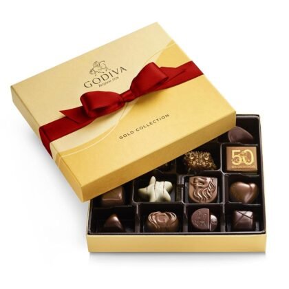 Godiva Chocolatier Holiday Gift Box with Red Ribbon – 19 Piece Assorted Milk, White and Dark Chocolate with Gourmet Fillings - Special Gold Ballotin Gift for Chocolate Lovers