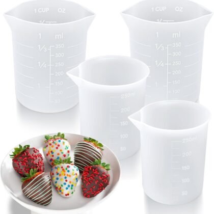 Palksky Silicone Cups for Melting Chocolate, 4PCS Silicone Measuring Cups with 250 & 350ml Capacity, Reusable Baking Supplies for DIY Chocolate Molds