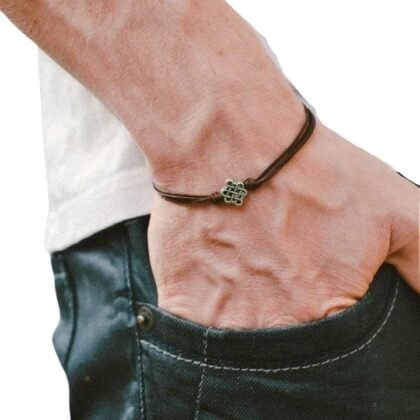 Infinity bracelet for men, custom color cotton cord men's bracelet with silver tone infinity bead charm gift for him, endless celtic knot, yoga minimalist jewelry brown string