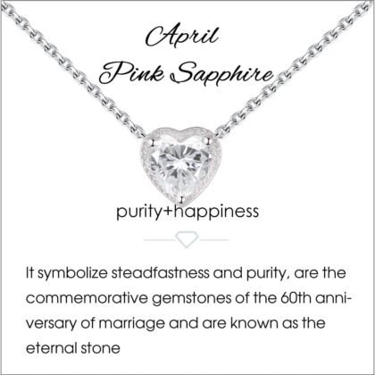 Birthstone Heart Women Necklaces, 925 Sterling Silver Birthstone Pendant Necklace, Adjustable Chain Gift Box, 12 Months Jewellery Valentines Gift For Her Wife Mom Birthday Wedding