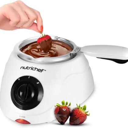 NutriChef Electric Fondue Pot | 25W Chocolate Melting Warmer | 8.8 Oz Capacity | Keep Warm Dipping Function & Removable Pot | Perfect for Melting Chocolate, Butter & Cheese | White