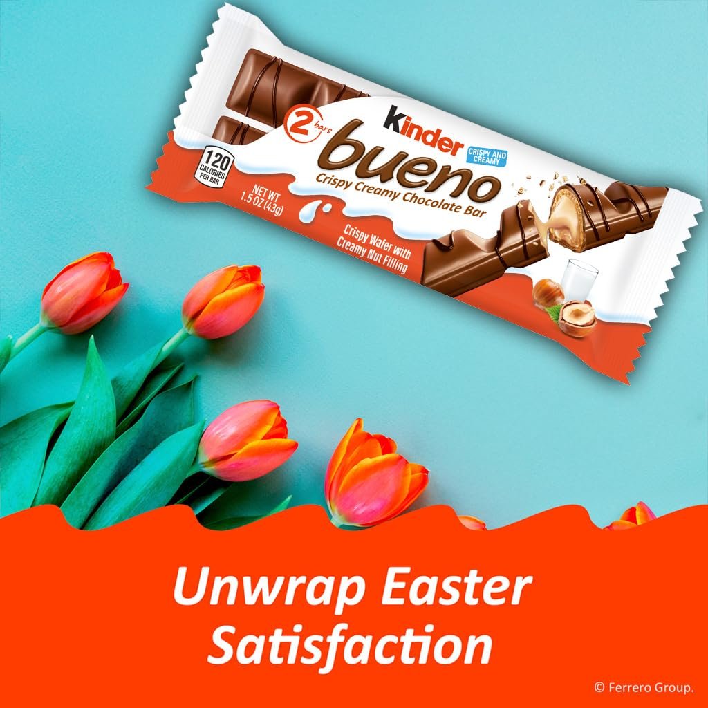 Kinder Bueno Milk Chocolate Bars with Hazelnut Filling, 30 Packs of 2, Bulk Chocolate Candy Bars for Game Day, Football Party Supplies, Snacks for Adults, 1.4 oz Per Pack - Image 2
