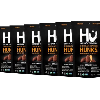 Hu Keto Friendly Vegan Hunks |Chocolate Covered Almonds With Sea Salt | 6 Pack | Non-GMO, Gluten Free, Paleo, Organic Dark Chocolate