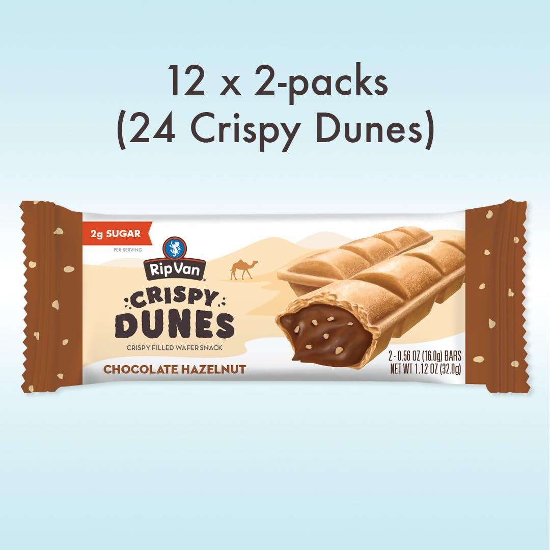 Rip Van Crispy Dunes Vegan Chocolate Hazelnut Wafer Sticks – Low-Calorie Keto Snack with Hazelnut Cream Filling, 90 Calories, Non-GMO, Prebiotic Fiber - 12 Pack - Image 4