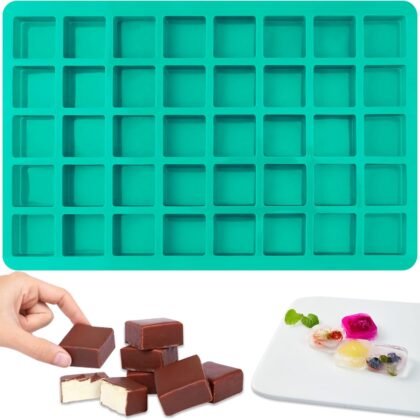 Sakolla Square Chocolate Mold, 40 Cavities Silicone Cube Mold for Chocolate, Candy, Caramel, Ice Cubes, Ganache, Gummy