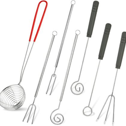 7 Pieces Candy Dipping Tools Chocolate Dipping Fork Spoons Set, Stainless Steel Candy Making Supplies for Decorative Plates, Including 1 pcs Slotted Spoon and 6 pcs Fondue Forks