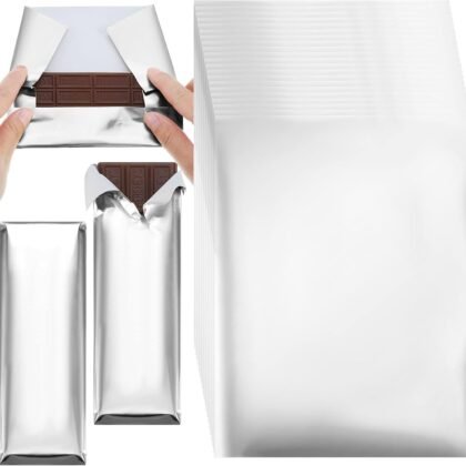 Tanlade 200 Pcs Silver Chocolate Bar Wrappers Bulk with Thick Paper Backing 7.5 x 6 Inch Aluminum Foil Candy Wrappers Individual Silver Foil Sheet for Homemade DIY Sweet Candy Gift Pack Party Supply