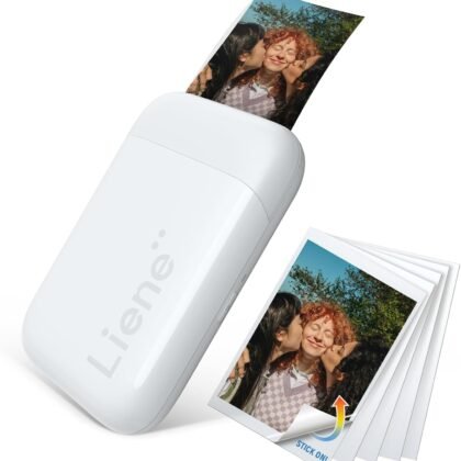 Liene 2x3” Photo Printer, Mini Picture Printer w/ 10 Zink Adhesive Paper, Bluetooth 5.0, Compatible w/iOS & Android, Portable Color Mono Instant Sticker Printer for iPhone, Smartphone, Pearl White