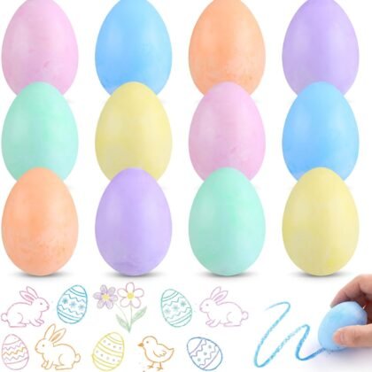12 Packs Pastel Easter Sidewalk Chalk Eggs Neon Colored Egg Chalk for Outdoor Play and Chalkboard Art Easter Decoration Craft Draw Supplies for Easters Basket Stuffer Hunt Party Favor
