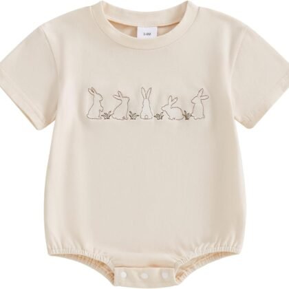 YINGISFITM My First Easter Baby Girl Boy Outfit Short Sleeve Bunny Shirt Onesie Bubble Romper Newborn Easter Clothes