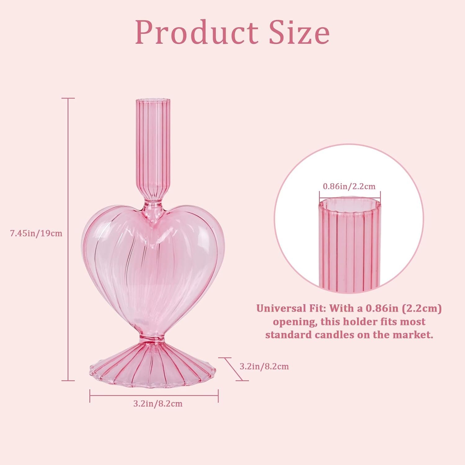 NEEDOMO Valentines Day Decorations, Set of 2 Pink Heart Glass Candlestick Holders for Valentines Decor, Taper Candle Holders Table Centerpieces for Romantic Wedding Party Mantel Decor - Image 3