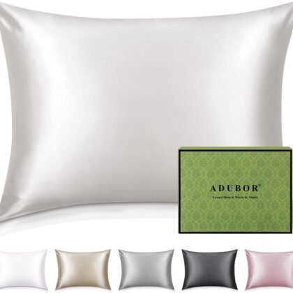 Adubor 100% Silk Pillowcase - Mulberry Silk Pillow Cases, 23 Momme 6A Grade Fibers, Silk Pillow Case for Hair and Skin Health, with Hidden Zipper (Standard 20''×26'', Lvory White, 1PC)