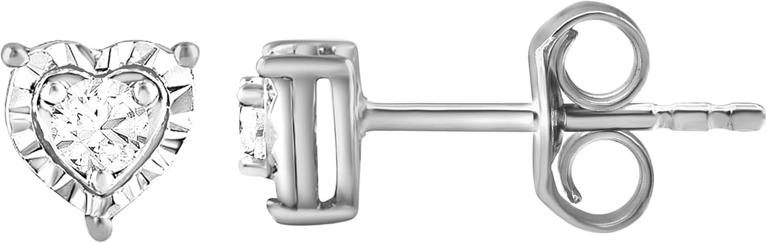 Belacqua Lab Grown Diamond Heart Stud Earrings in Sterling Silver or 14K Rose Gold Plated Silver, Round Cut, 1/10 Carat, I Color, I1 Clarity, Push Back, Dainty Jewelry for Women, Gift Box Included - Image 3