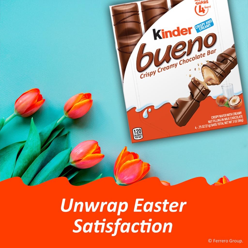 Kinder Bueno Milk Chocolate and Hazelnut Cream, 8 Pack, 4 Individually Wrapped Chocolate Bars, 3 oz Each - Image 2