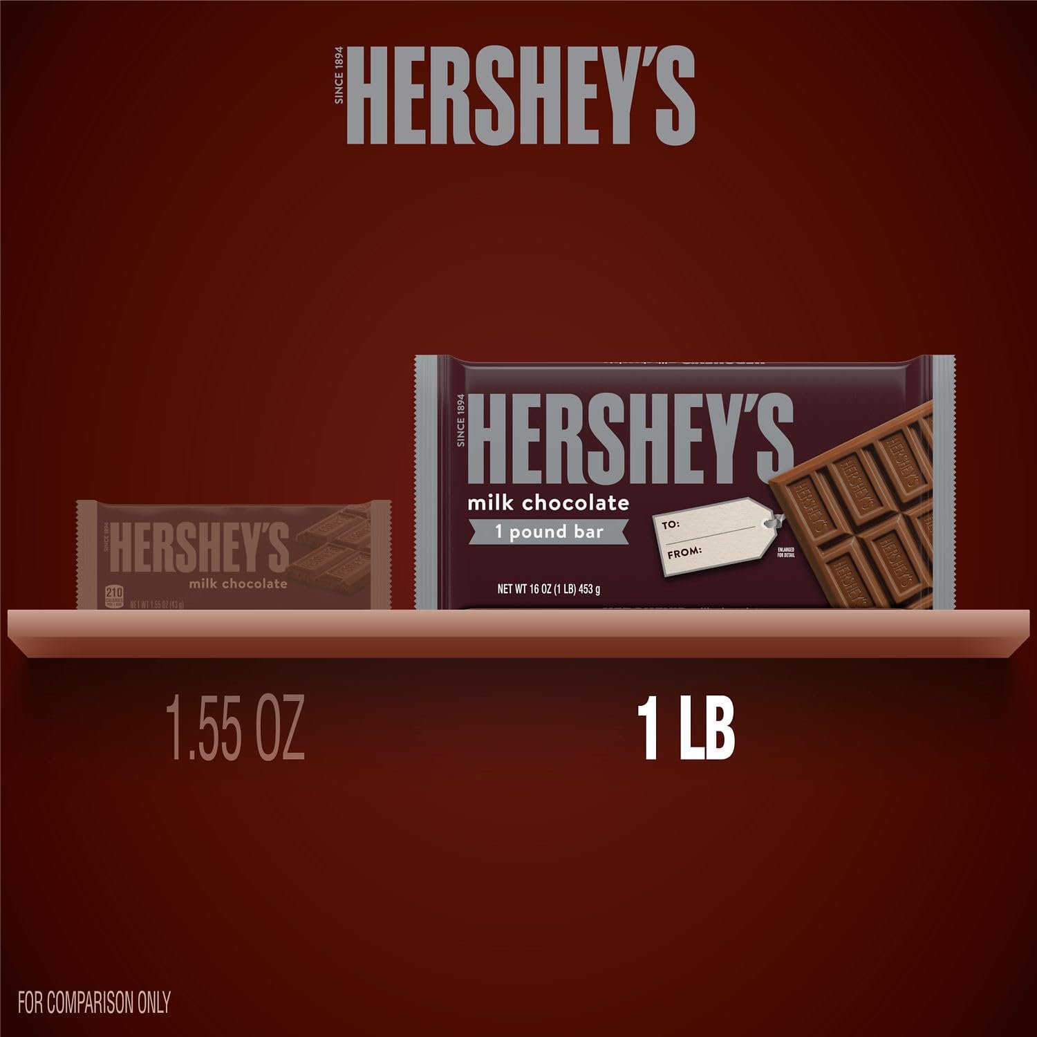 HERSHEY'S Milk Chocolate Candy Gift Bar, Perfect Holiday Candy, and Stocking Stuffers, 1 lb - Image 3
