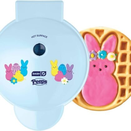 PEEPS® x Dash Waffle Maker - Bunny Waffle Maker for Easter Breakfast - Easy Release, One Touch Cooking & Compact Storage Design - Ceramic Coating - 8-Inch