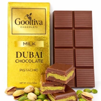 Gooltiva Dubai Chocolate Luxury Milk Pistachio Chocolate Bar 3.53 oz – The Only Dubai Chocolate with 33% Real Pistachio – Premium Easter Luxury Chocolate Gift – Rich Creamy Middle Eastern Gourmet – The Ultimate Gold Bar Gift for Every Occasion