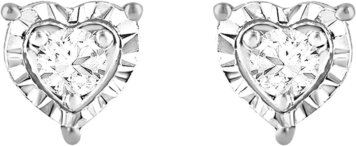 Belacqua Lab Grown Diamond Heart Stud Earrings in Sterling Silver or 14K Rose Gold Plated Silver, Round Cut, 1/10 Carat, I Color, I1 Clarity, Push Back, Dainty Jewelry for Women, Gift Box Included - Image 5