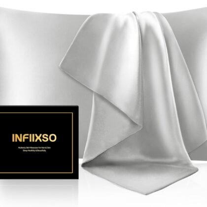 INFIIXSO Mulberry Silk Pillowcase for Hair and Skin, Silk Pillow Cases Standard Size with Hidden Zipper 20x26 Inches, Ultra Smooth and Soft Cooling Pillow Cases for Hot Sleepers(Light Grey, 1 Pack)