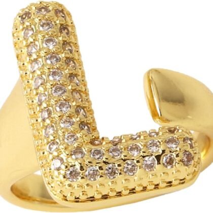 Initial Rings for Women, Bubble Letter Initial Balloon Ring Adjustable Charm Rings Open 14K Chunky Gold Rings Jewelry for Women