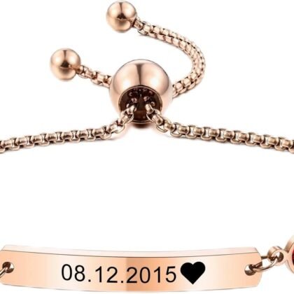 MeMeDIY Personalized Birthstone Bracelets Customized Gift Birthday Engraving for Women Girlfriend Mom Auntie Sister Best Friend Stainless Steel Friendship Adjustable Ankle Link Chain Bridesmaid