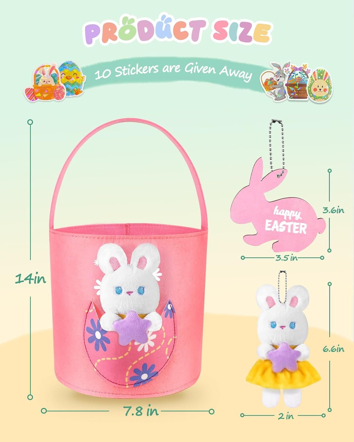 Swooflia Cute Bunny Easter Basket for Kids - Personalized Large Felt Bags Includes One Small Plush Doll My First Tote Bucket Name Tag Easter Egg Hunts, Gift for Girls Boys Toddler Baby - Image 2