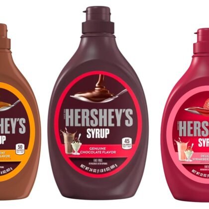 Hershey Dessert Syrup Variety Pack, 3 Tasty Flavors Chocolate 24 oz, Strawberry 22 oz and Caramel 22 oz, Delicious Toppings for Any Dessert