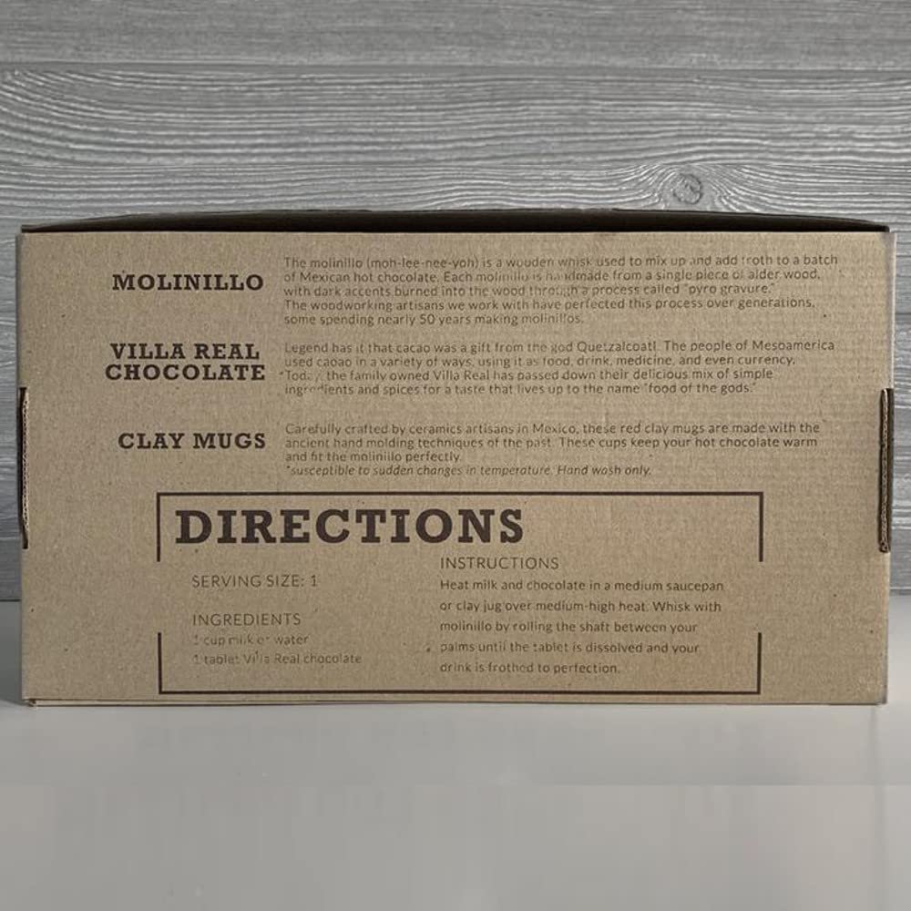 Hot Chocolate Lovers’ Gift Set by Verve CULTURE | Villa Real Hot Chocolate with Almonds + Wooden Molinillo Frother + 2 Handcrafted Mexican Clay Mugs | Small Set - Image 3