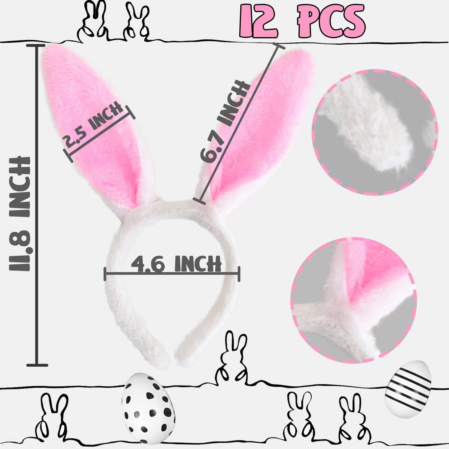 12 PCS Bunny Ear Headband,Plush Bunny Ears,Easter Cosplay Party Favor,Cosplay Party Costume Accessories for Kids and Adults - Image 2
