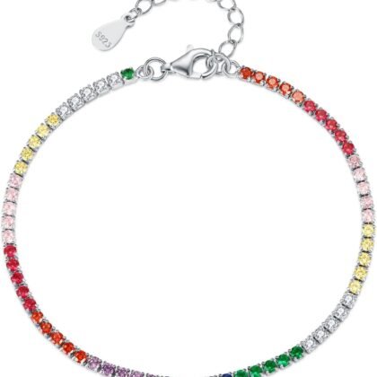 Cubic Zirconia Tennis Bracelet with Multicolor and White Stones, 925 Sterling Silver Bracelet Jewelry Gifts for Women