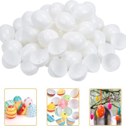 50 Pcs Easter Eggs White Blank Plastic Eggs, Paintable DIY Creative Decoration Eggs for Party Favors, Artificial Fake Eggs for Easter Hunts Basket Fillers Easter Gift (Easter Eggs)