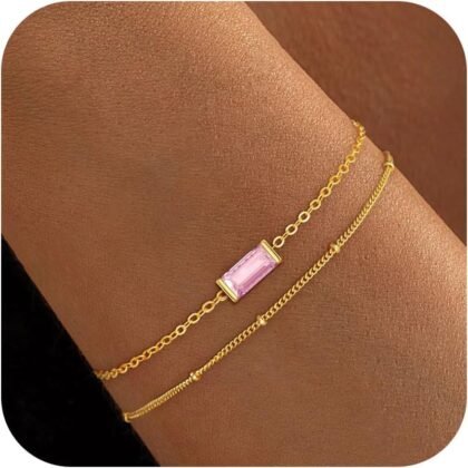 Birthstone Gold Bracelets for Women Girls Trendy - Dainty 18K Really Gold Filled Bracelet Layered Birthdstone Bracelets May Emerald Friendship Bracelets Jewelry Gifts for Mom Non Tarnish