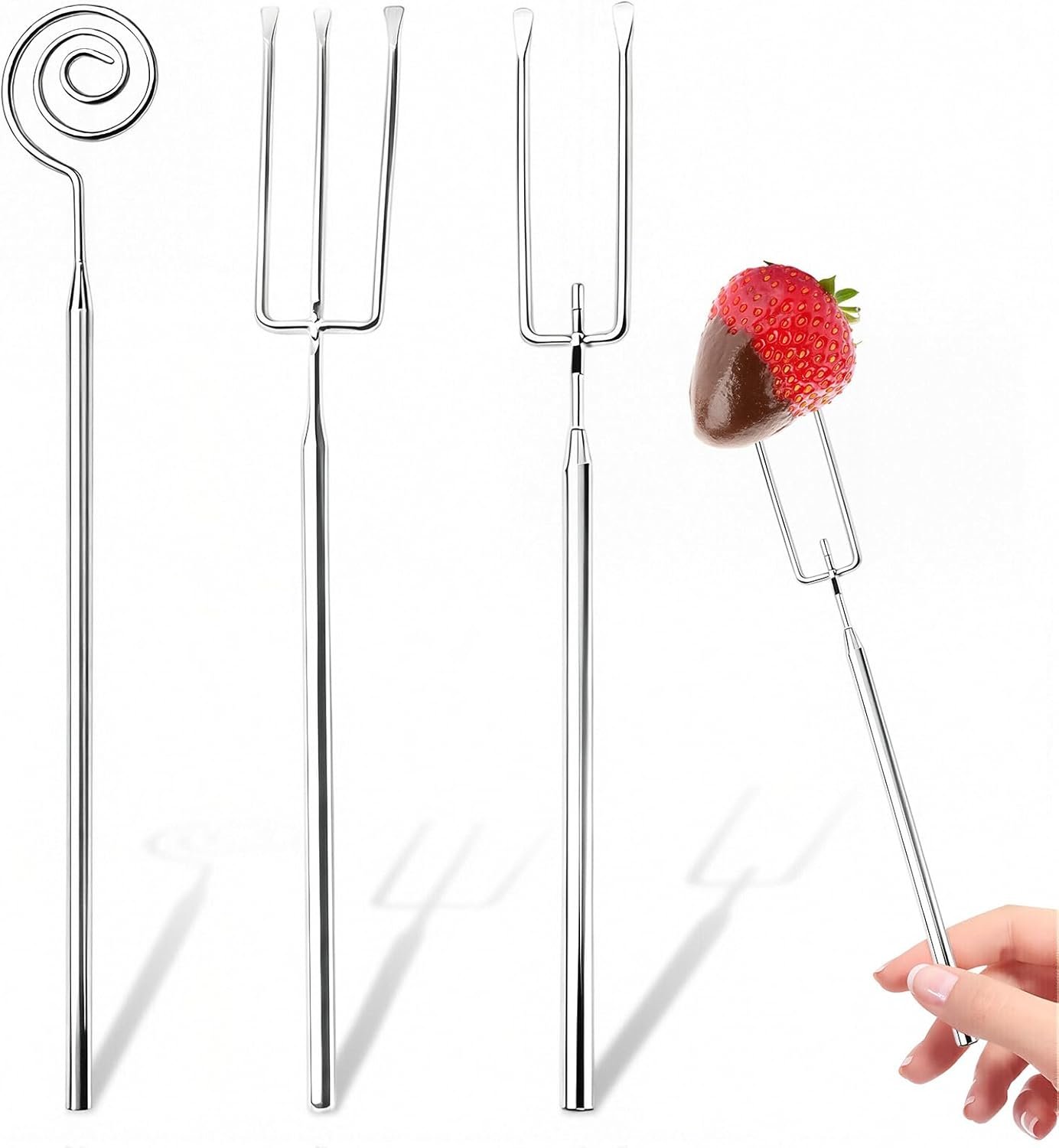 3Pcs Professional Chocolate Dipping Tools Set - Stainless Steel Candy Dipping Tools, Fondue Forks with Slotted Spoon, Candy Making Tool Baking Supplies for Candy Making, Truffles, Cake Decorating