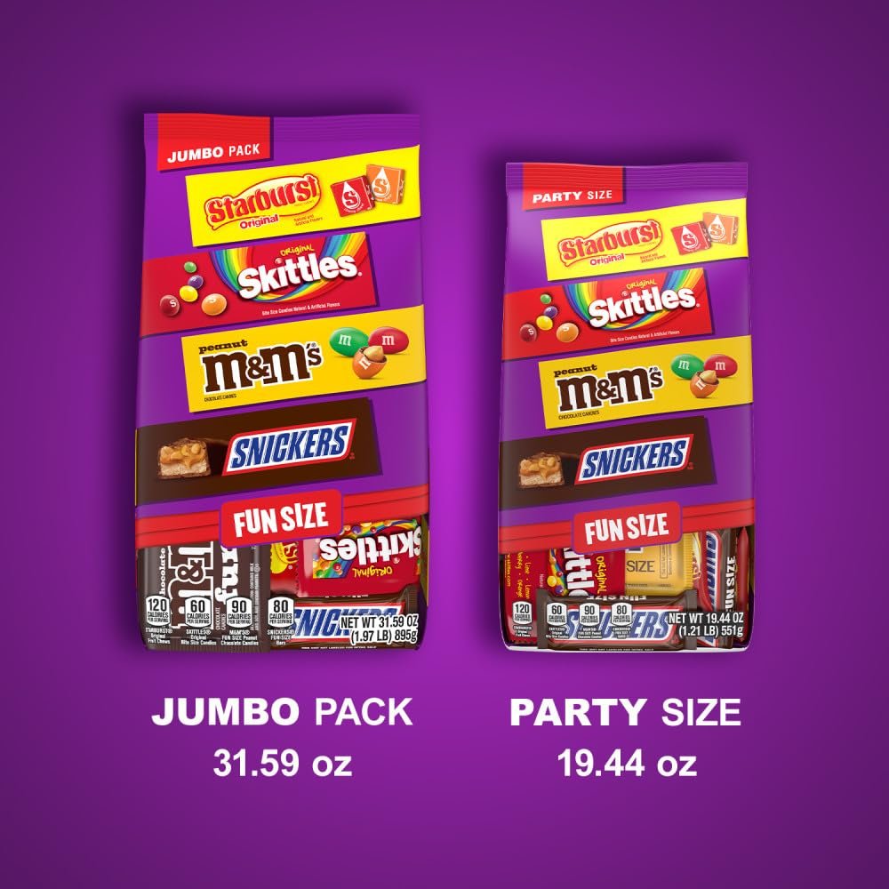 M&M'S Peanut, SNICKERS, STARBURST & SKITTLES Fun Size Assorted Candy Variety Pack, 19.44 oz Bulk Candy Bag - Image 9