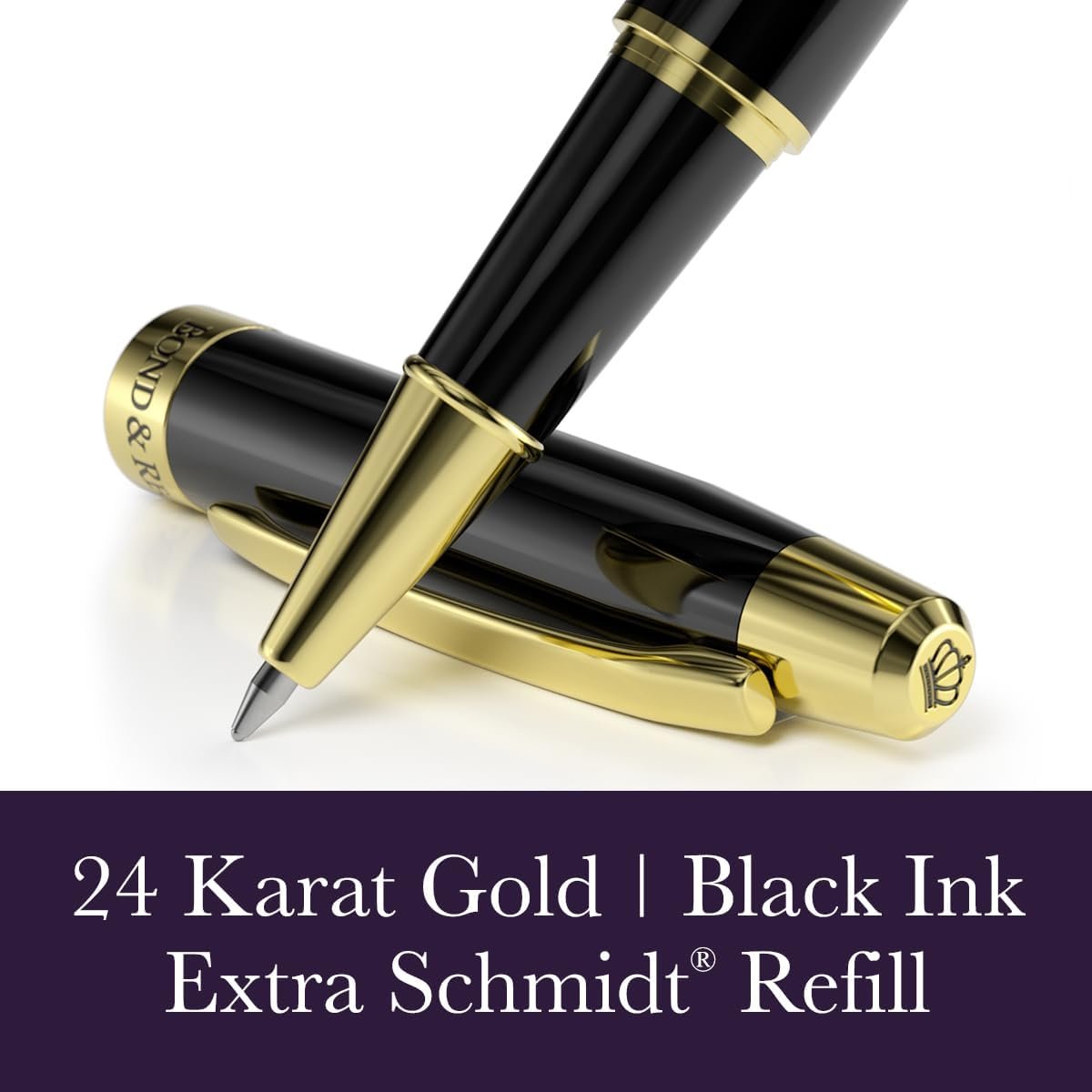 Bond & Regent 24 Karat Gold Luxury Rollerball Pen, Gloss Black - Image 3