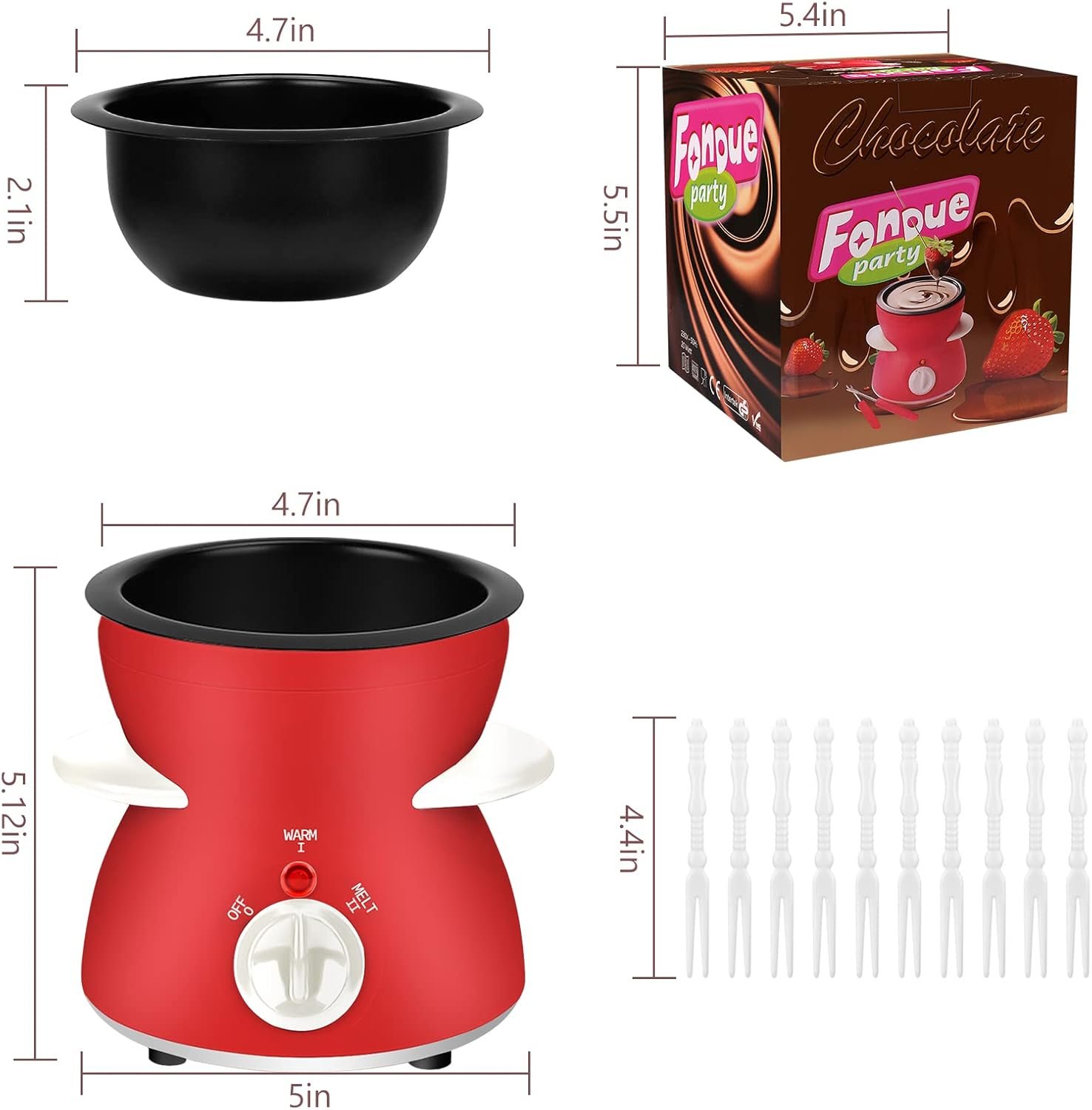 Fondue Pot Set, Mini Electric Fondue Pot Set for Melting Chocolate Cheese, Chocolate Meting Pot fondue maker with Dipping Forks For Holiday Christmas Birthday Gift - Image 2