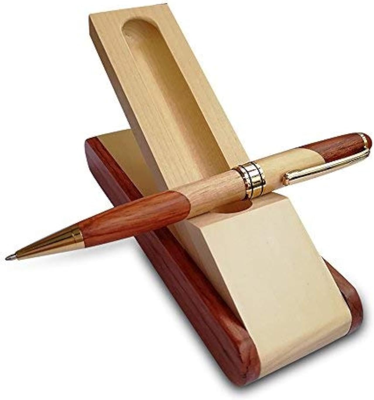 Renawe Luxury Wooden Ballpoint Pen Gift Set with Business Pen Case Display, Nice Writing Pen with Box and Gel Ink Refills Fancy Business Wood Pens Stand for Men Women Designer Cool Executive Pen