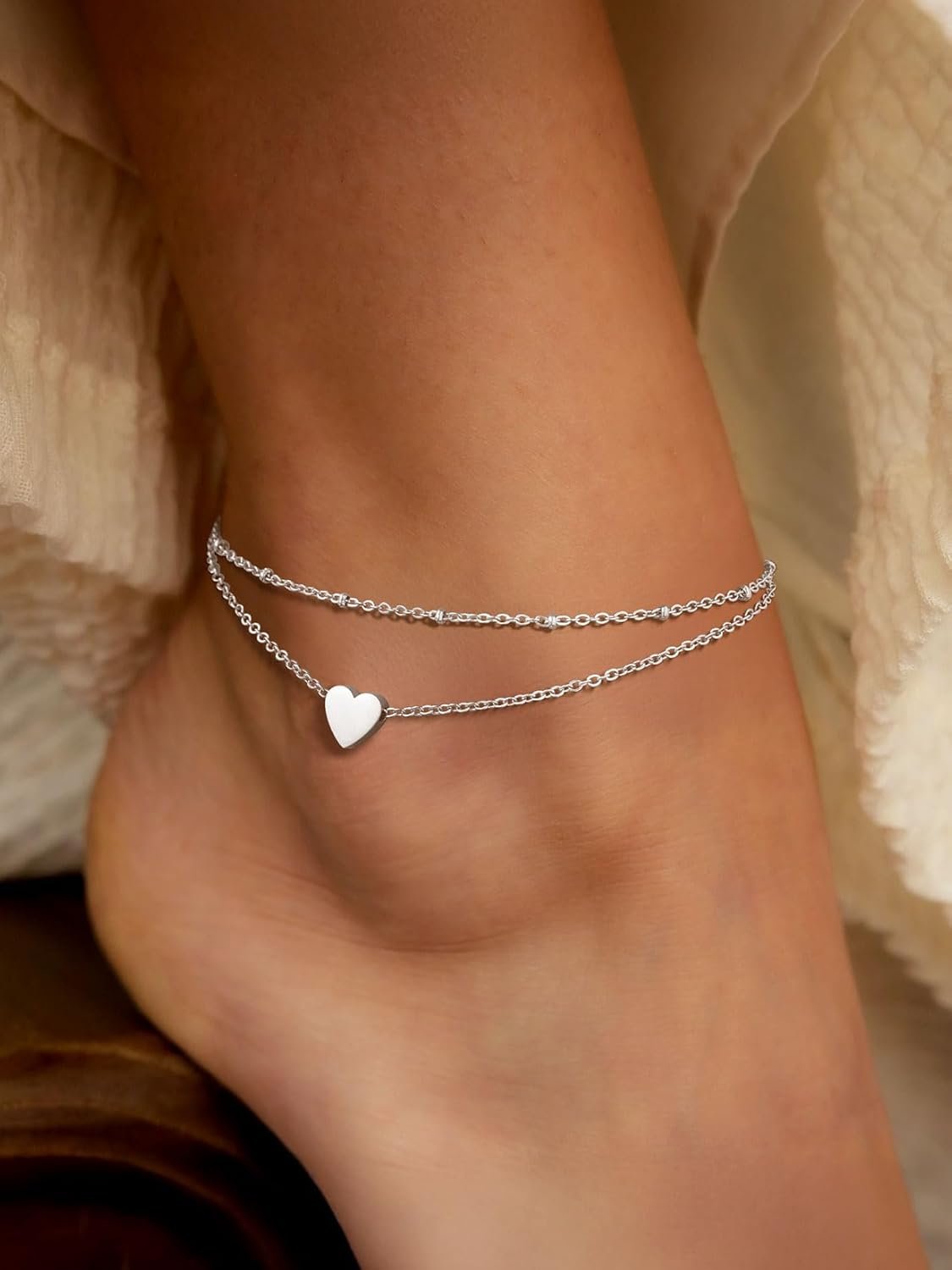 ChainsPro Womens S925 Sterling Silver Adjustable Anklet, Heart/Moon/Handcuff Ankle Bracelet,Summer Foot Jewelry, Stainless Steel/Gold Plated(Send Gift Box) - Image 2