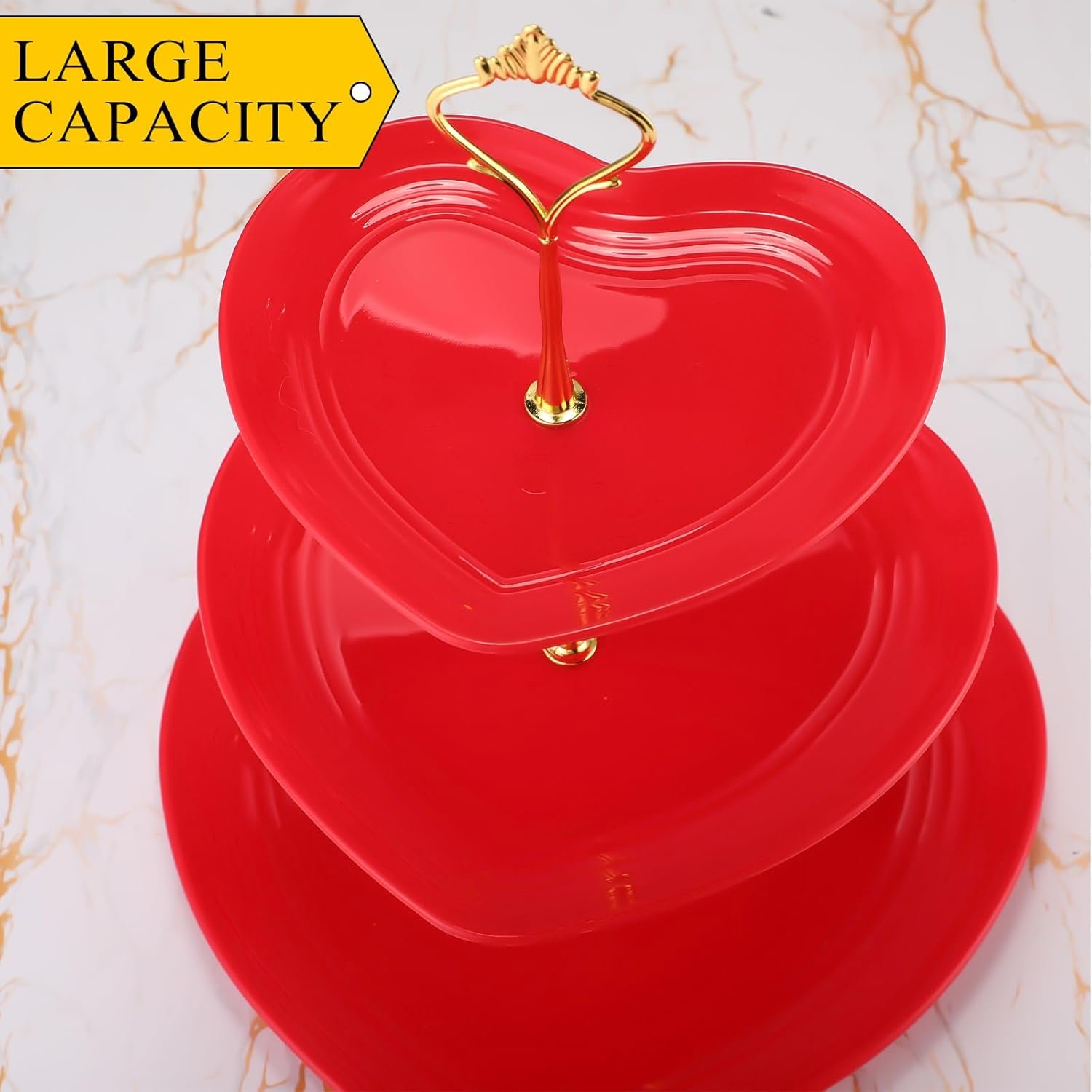 Layhit 4 Pack Valentine‘s Day 3 Tier Cupcake Stand Heart Shaped Serving Trays for Party Plastic Dessert Cupcake Stand for Tea Party Baby Shower Wedding(Red) - Image 5