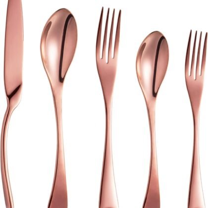 20 Piece Rose Gold Flatware Silverware Cutlery Sets,unique modern look,Home & Kitchen Stainless Steel Dinnerware/Tableware/Utensils Set Include Knives/Forks/Spoons.Copper