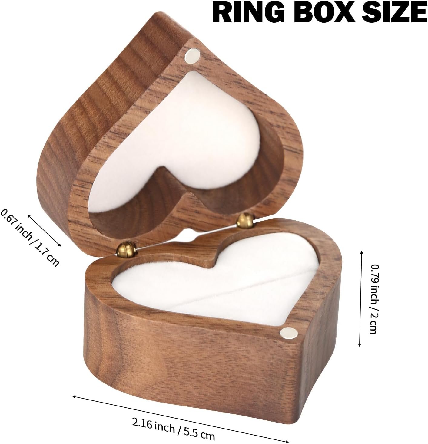 LETURE Wooden Heart Shape Ring Gift Box with Single Slot 2 Slot, Personalized Vintage Wood Jewelry Box for Proposal Engagement Wedding Ceremony Anniversary (White-1 Slot) - Image 5