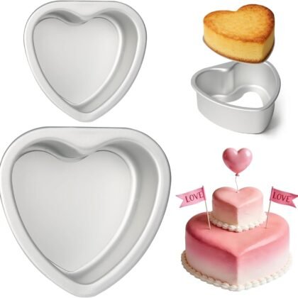 Heart Shaped Cake Pans 6 Inch and 8 Inch Set of 2 Aluminum Heart Cake Pans with Removable Bottoms for Baking Romantic Desserts