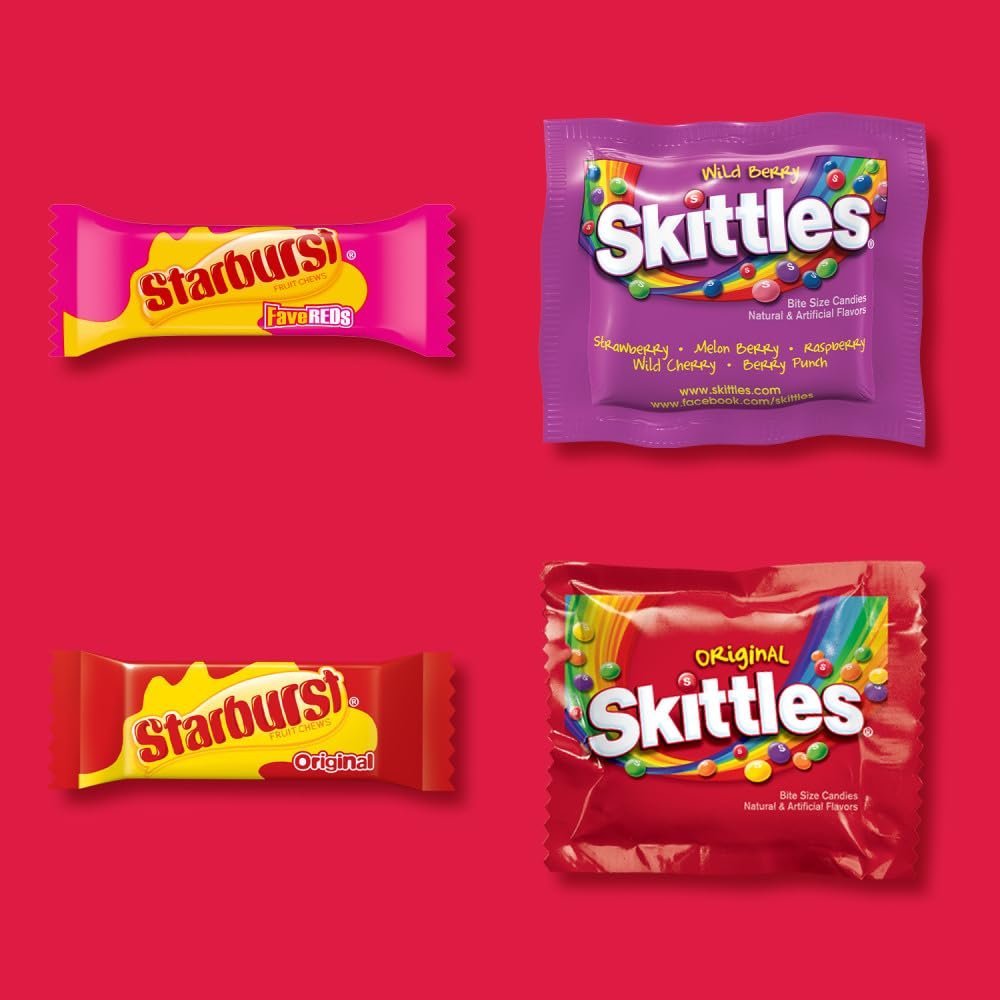 SKITTLES Original, SKITTLES Wild Berry & STARBURST Original and STARBURST FaveReds Fun Size Chewy Candy Variety Bag, Party Size, 20.13 Oz Bulk Bag - Image 5