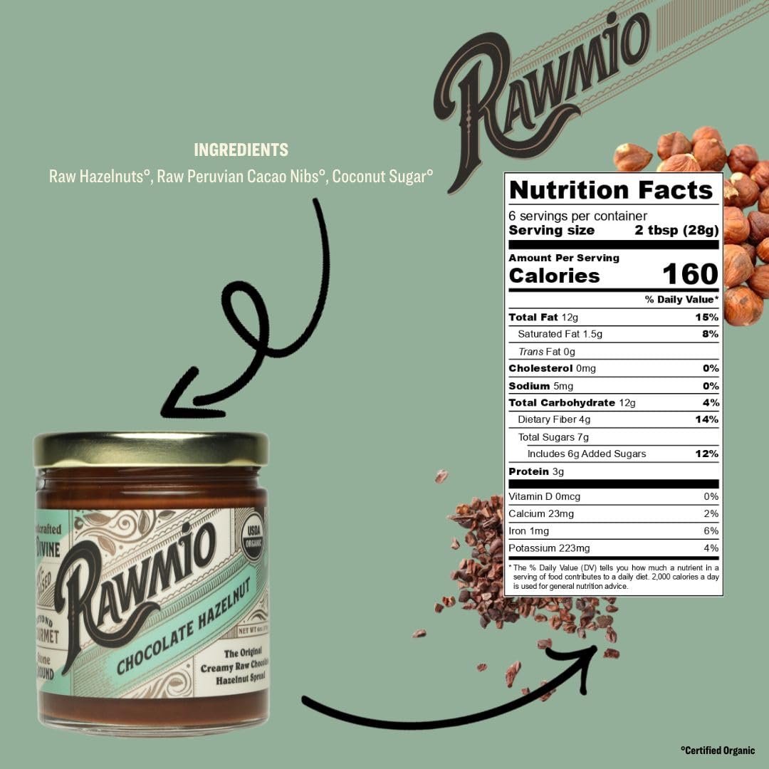 Rawmio Chocolate Hazelnut Spread, 6 oz. Jar, 6 Serving per Jar - Raw, Organic, Vegan, Gluten-Free - Image 3