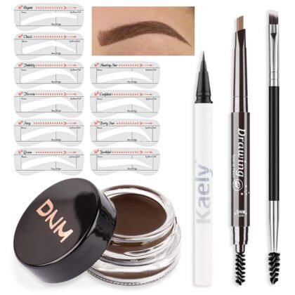 evpct Eyebrow Stencils Kit for Women Shaping, Eyebrow Shaper Makeup Kit, Eye Brow Stencil Shaper Tinting kits for Women, with Eyeliner, Eyebrows Pencil, Pomade, Brush and 10 Stencils, Kit-03 CHOCOLATE