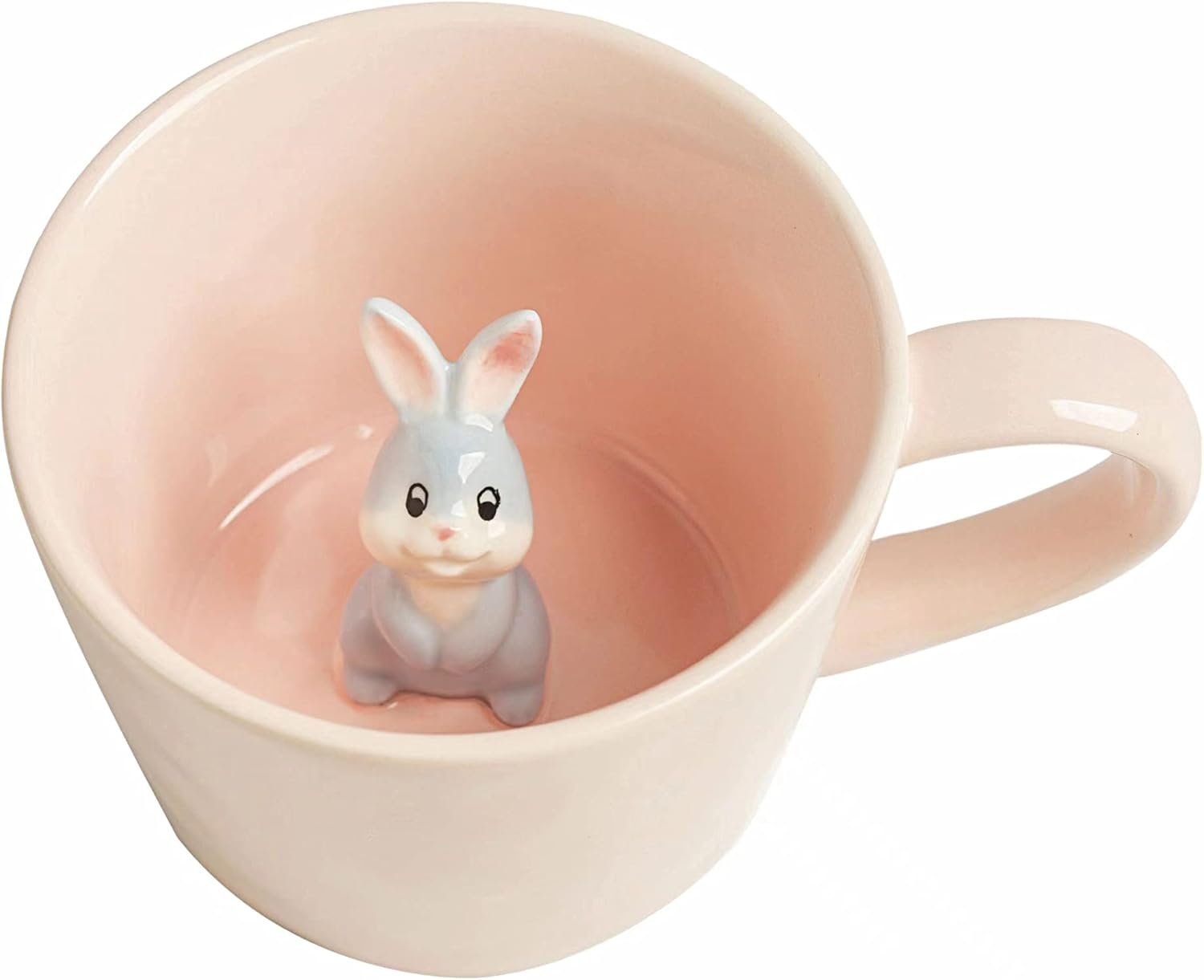 DIHOclub Rabbit Ceramic Cup Hidden 3D Animal Inside Mug,Cute Cartoon Bunny Handmade Figurine Mugs,Easter Gifts,12 OZ (Pink)